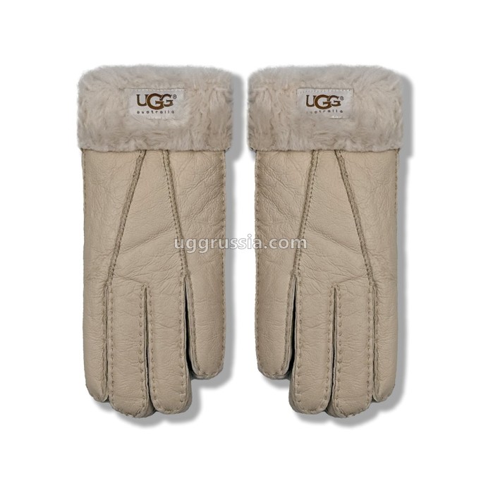 UGG Перчатки Кожаные Женские Бежевые