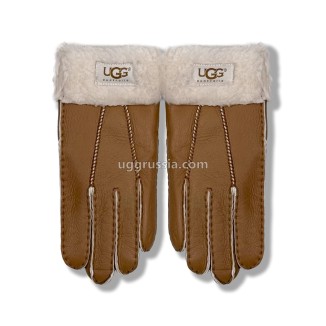 UGG Перчатки Кожаные Женские Коричневые