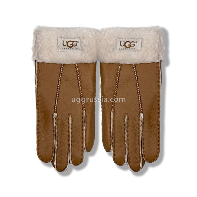 UGG Перчатки Кожаные Женские Коричневые